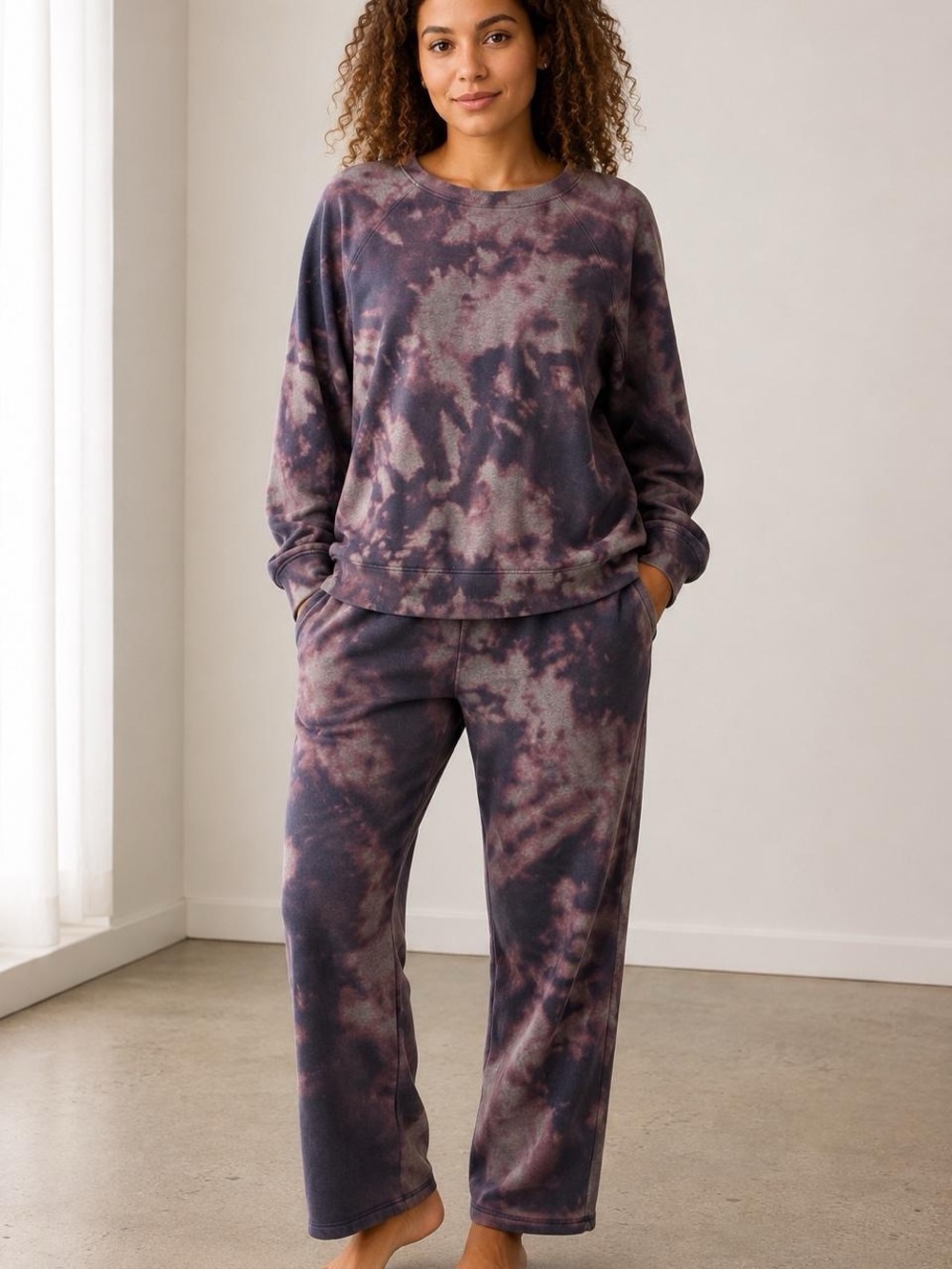 Time and Tru Tie Dye Lounge Set Purple/Grey Top (L) Bottoms (M) mixed size set
